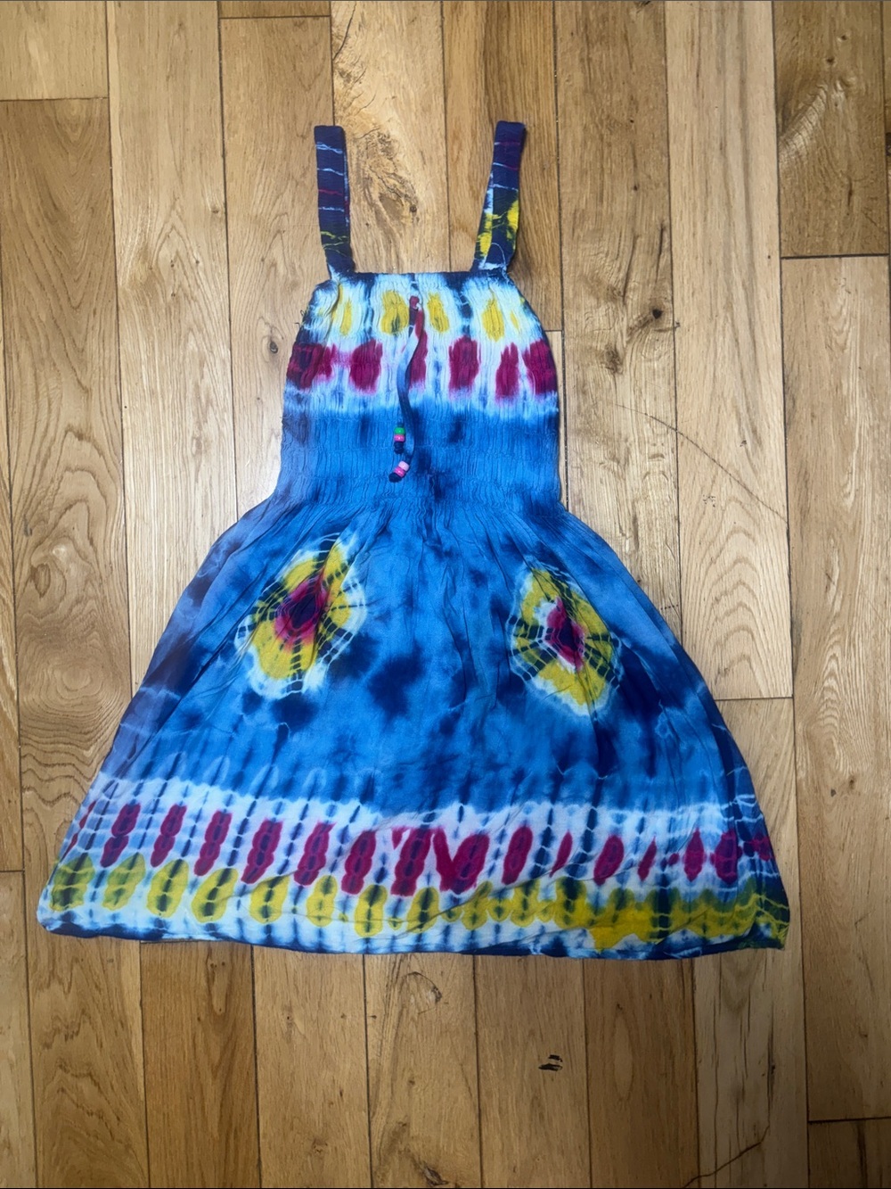 Girls Blue Tie-Dye Smock Sundress Size 4 | Boho Summer Dress